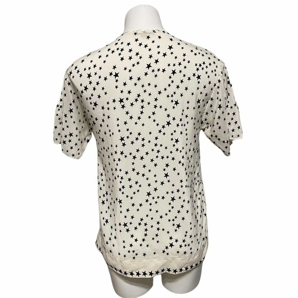 Sandro Size 2 Short Sleeve Scoop Neck Cream and Black Star Celestial Silk Blouse - Picture 5 of 8